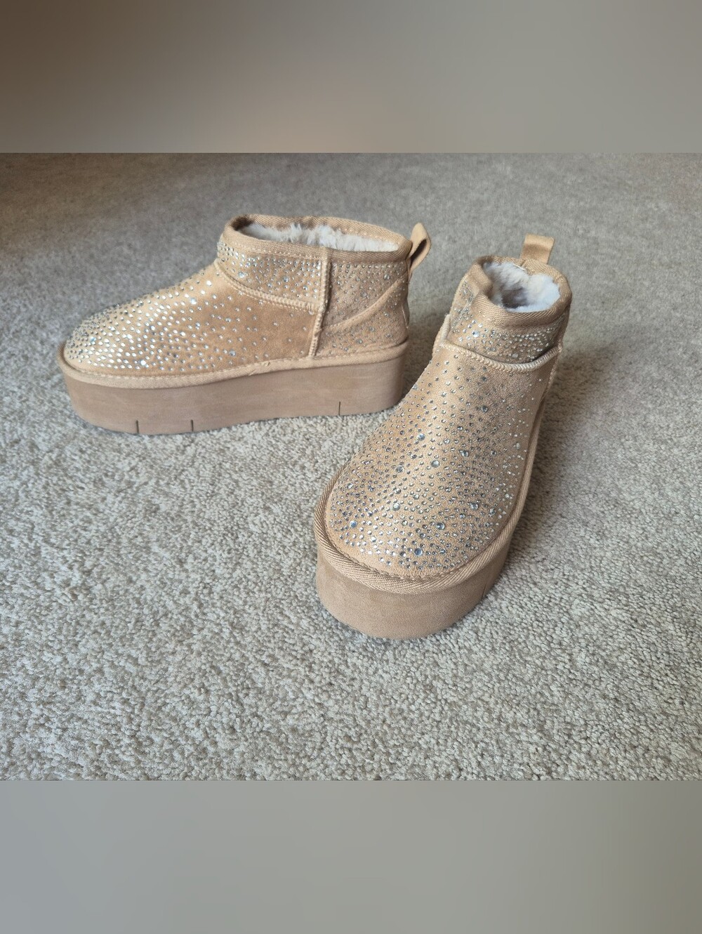 Rock & Candy Tan Crystal Platform Ankle Booties